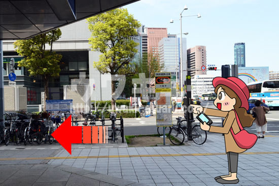 梅田駅出口を背にする