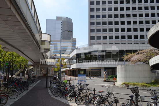 駐輪場の脇を進む